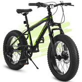 20 Inch Mountain Bike for Kids and Teenagers, High Carbon Steel Frame, Disc Brakes, Durable Wide Tires, Front Suspension, 7-Speed, Ideal for Snow and Off-Road Riding
