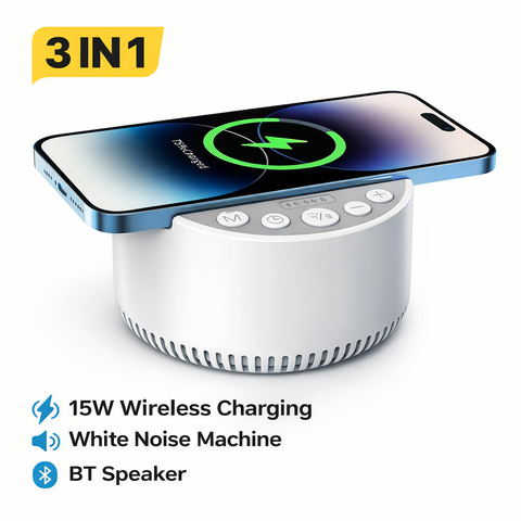 3 in 1 Wireless Charger Bluetooth Speaker White Noise Sleep Sound Machine 15W