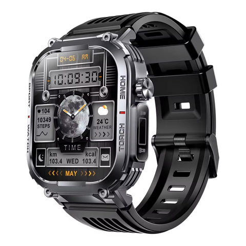 Tactical Smart Watch for Men Sport Bluetooth Call Flashlight Compass 400mAh 3ATM