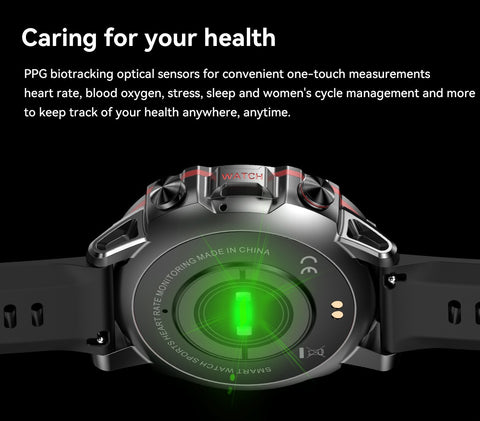 Rugged Military Smart Watch Men 1.43" BT Call Fitness Tracker Blood Pressure