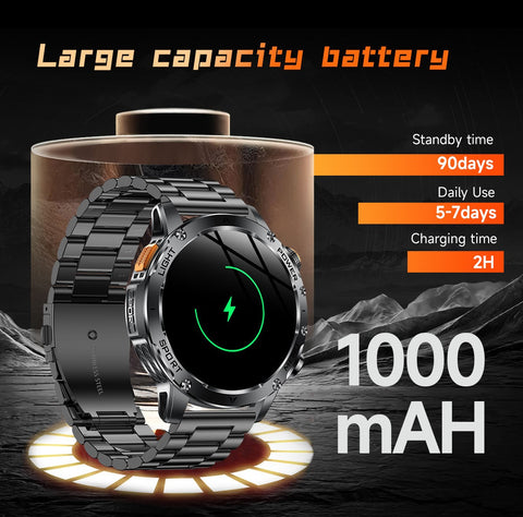 Tactical Smart Watch Men 1000mAh Battery LED Torch Blood Pressure Waterproof