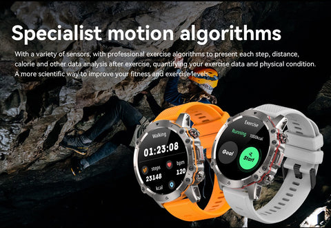 Rugged Military Smart Watch Men 1.43" BT Call Fitness Tracker Blood Pressure