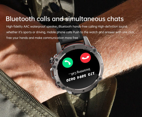 Rugged Military Smart Watch Men 1.43" BT Call Fitness Tracker Blood Pressure