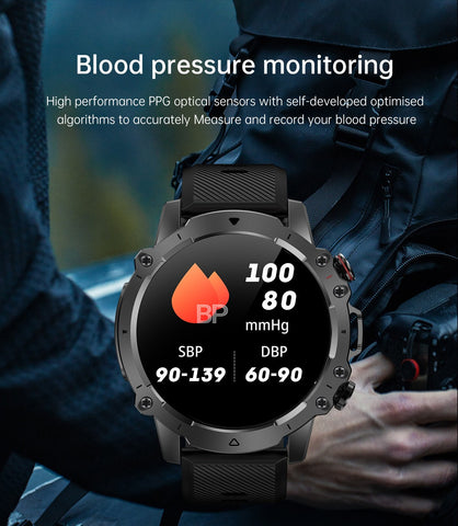 Rugged Military Smart Watch Men 1.43" BT Call Fitness Tracker Blood Pressure
