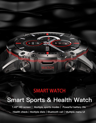 Rugged Military Smart Watch Men 1.43" BT Call Fitness Tracker Blood Pressure