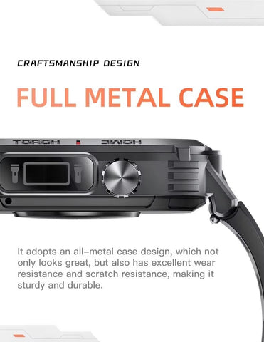 Tactical Smart Watch for Men Sport Bluetooth Call Flashlight Compass 400mAh 3ATM