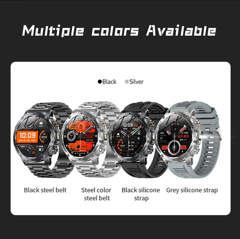 Tactical Smart Watch Men 1000mAh Battery LED Torch Blood Pressure Waterproof