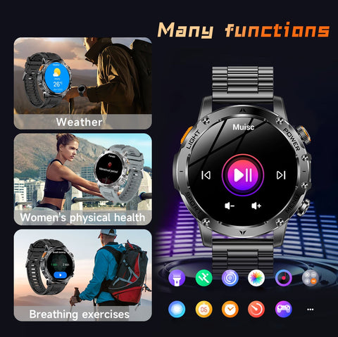 Tactical Smart Watch Men 1000mAh Battery LED Torch Blood Pressure Waterproof