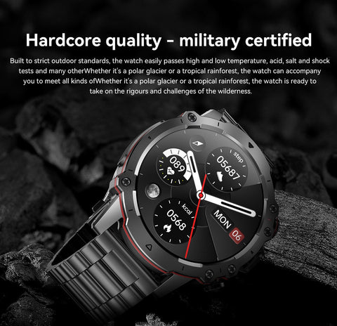 Rugged Military Smart Watch Men 1.43" BT Call Fitness Tracker Blood Pressure