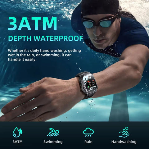 Tactical Smart Watch for Men Sport Bluetooth Call Flashlight Compass 400mAh 3ATM