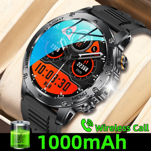 Tactical Smart Watch Men 1000mAh Battery LED Torch Blood Pressure Waterproof