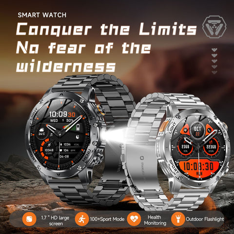 Tactical Smart Watch Men 1000mAh Battery LED Torch Blood Pressure Waterproof