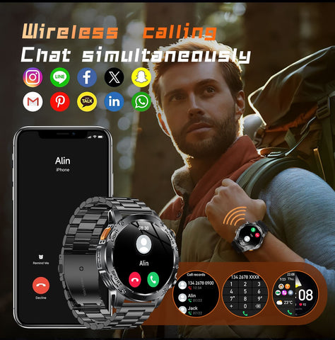 Tactical Smart Watch Men 1000mAh Battery LED Torch Blood Pressure Waterproof