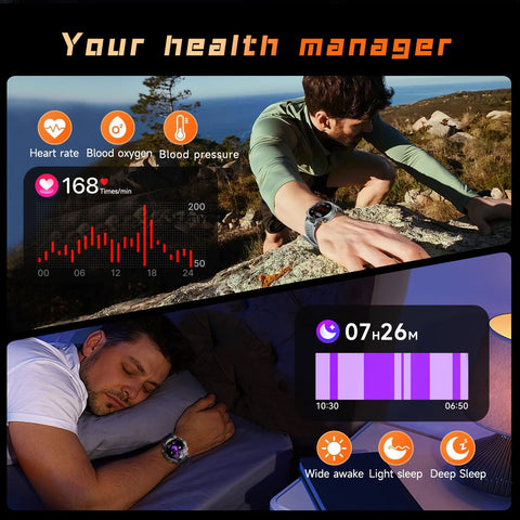 Tactical Smart Watch Men 1000mAh Battery LED Torch Blood Pressure Waterproof