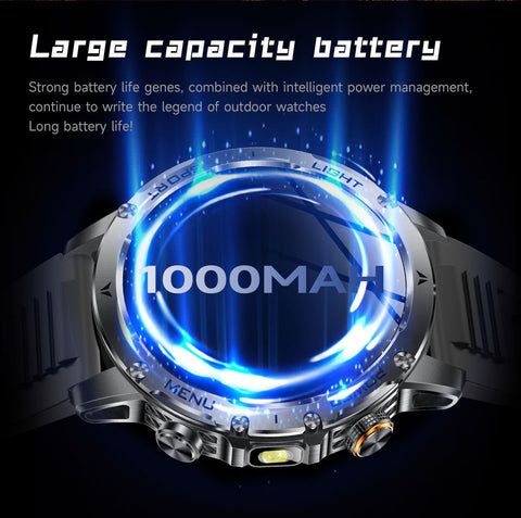 Tactical Smart Watch Men 1000mAh Battery LED Torch Blood Pressure Waterproof
