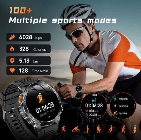 Tactical Smart Watch Men 1000mAh Battery LED Torch Blood Pressure Waterproof