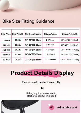 16 inch sporty kids bike with training wheels stand Adjustable saddle Suitable for boys girls aged 4-8 years tall Height 41-53 inches