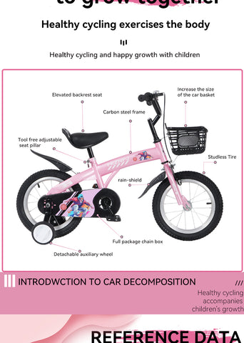 16 inch sporty kids bike with training wheels stand Adjustable saddle Suitable for boys girls aged 4-8 years tall Height 41-53 inches