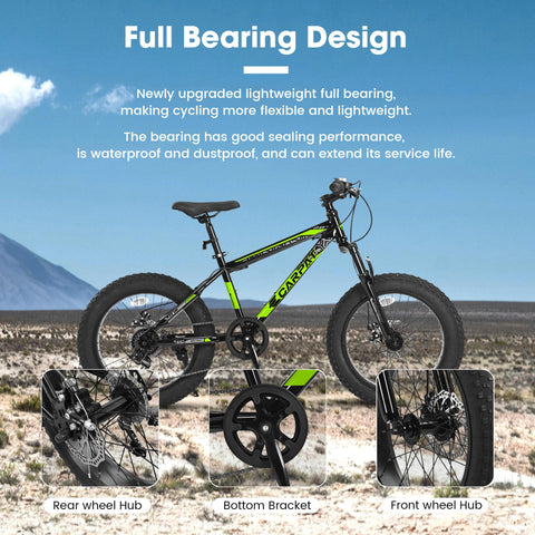 20 Inch Mountain Bike for Kids and Teenagers, High Carbon Steel Frame, Disc Brakes, Durable Wide Tires, Front Suspension, 7-Speed, Ideal for Snow and Off-Road Riding