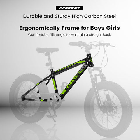 20 Inch Mountain Bike for Kids and Teenagers, High Carbon Steel Frame, Disc Brakes, Durable Wide Tires, Front Suspension, 7-Speed, Ideal for Snow and Off-Road Riding