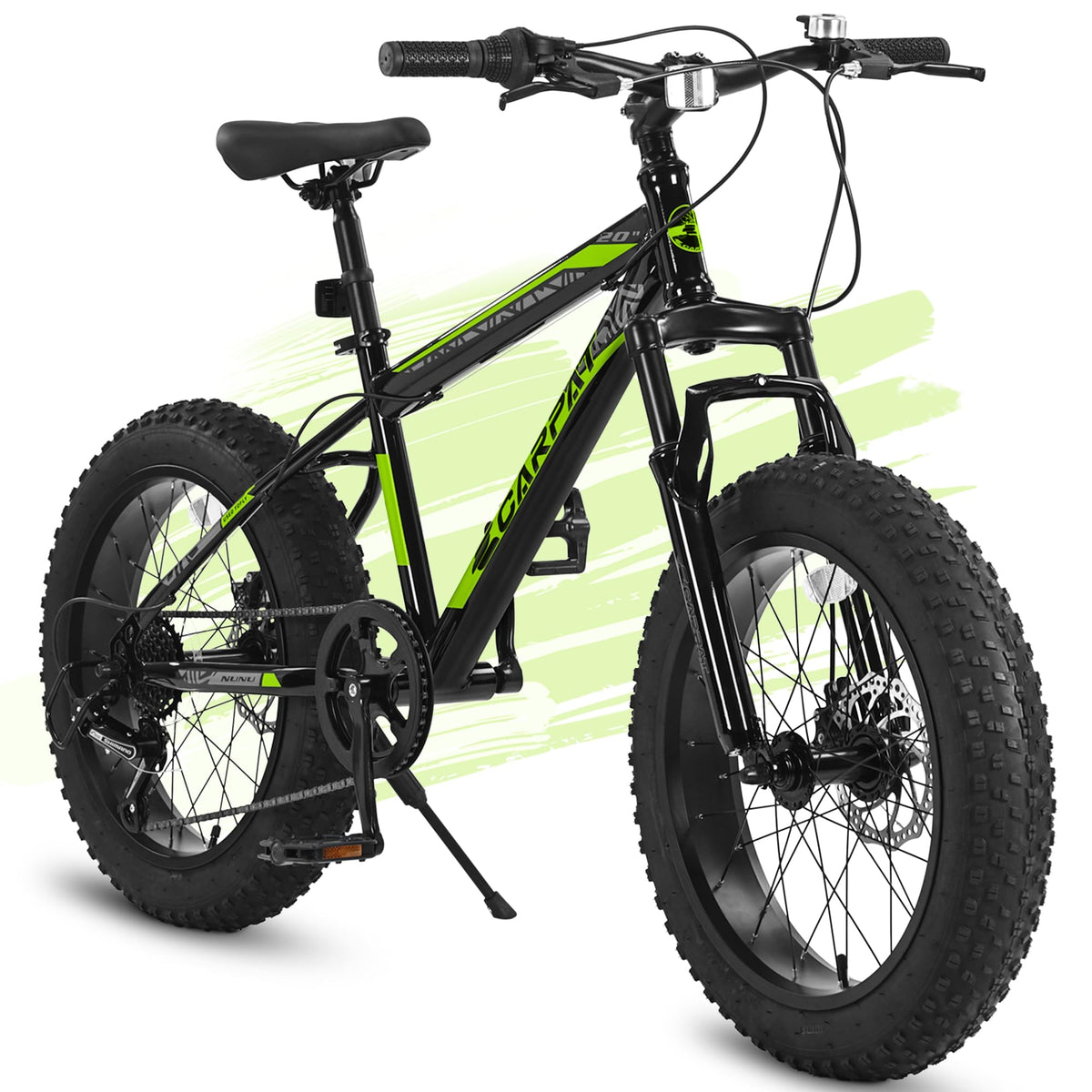 20 Inch Mountain Bike for Kids and Teenagers, High Carbon Steel Frame, Disc Brakes, Durable Wide Tires, Front Suspension, 7-Speed, Ideal for Snow and Off-Road Riding