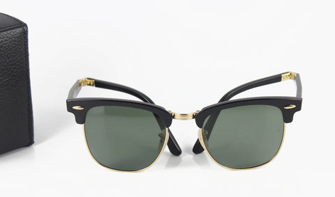 Folding Square Sunglasses Glass Lens