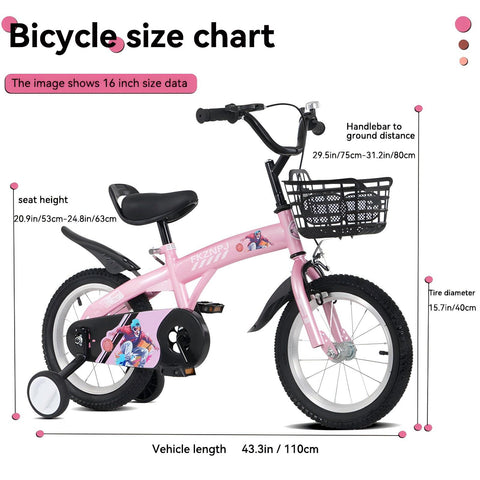16 inch sporty kids bike with training wheels stand Adjustable saddle Suitable for boys girls aged 4-8 years tall Height 41-53 inches