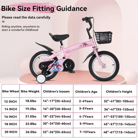 16 inch sporty kids bike with training wheels stand Adjustable saddle Suitable for boys girls aged 4-8 years tall Height 41-53 inches