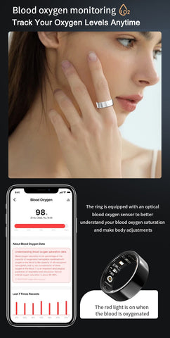 Smart Ring for Women Health Tracker Sleep Heart Rate Blood Oxygen Fitness IP68