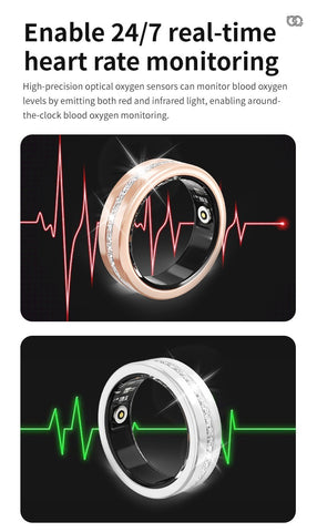 Smart Ring Health Tracker Moissanite Diamond Heart Rate SpO2 Sleep HRV IP68