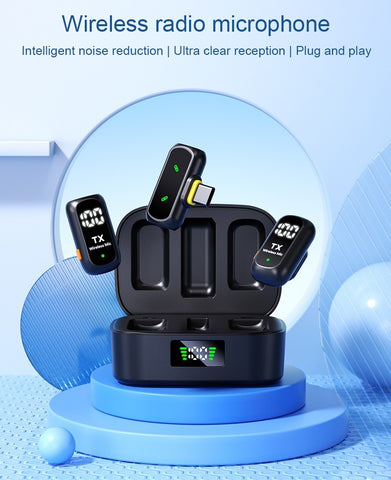 Wireless Lavalier Microphone for iPhone Android Type-C 2.4G Noise Cancel Mic