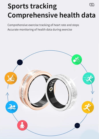 Smart Ring Health Tracker Moissanite Diamond Heart Rate SpO2 Sleep HRV IP68