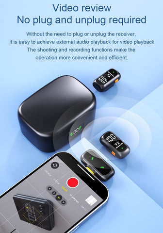 Wireless Lavalier Microphone for iPhone Android Type-C 2.4G Noise Cancel Mic