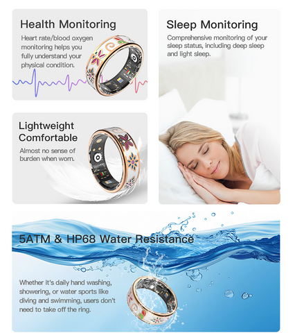 Smart Health Ring Heart Rate Sleep Monitor Blood Oxygen IP68 Fitness Tracker