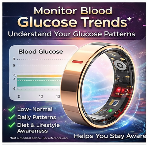 Smart Ring Blood Glucose Uric Acid Lipids HRV Sleep Fitnes Tracker for Women Men