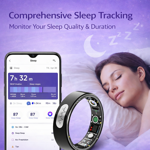 Smart Ring ECG Heart Monitor HR BP SpO2 Sleep Tracker Waterproof Fitness Ring