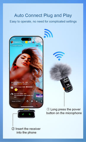Wireless Lavalier Microphone for iPhone Android Type-C 2.4G Noise Cancel Mic