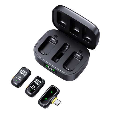 Wireless Lavalier Microphone for iPhone Android Type-C 2.4G Noise Cancel Mic