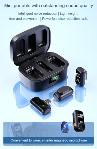 Wireless Lavalier Microphone for iPhone Android Type-C 2.4G Noise Cancel Mic