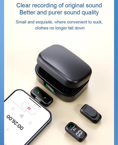 Wireless Lavalier Microphone for iPhone Android Type-C 2.4G Noise Cancel Mic