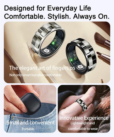 Fitness Smart Ring for Men Sleep Tracker Heart Rate SpO2 5ATM with Charging Case