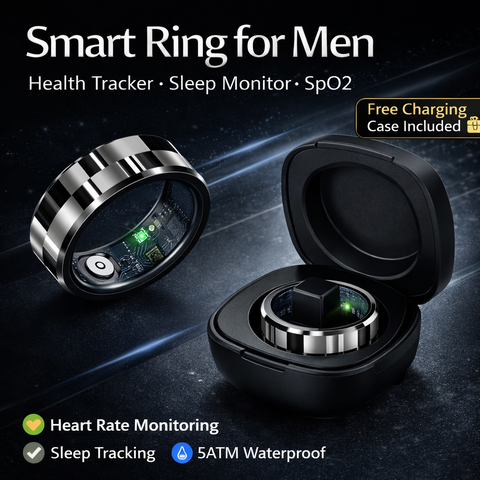 Fitness Smart Ring for Men Sleep Tracker Heart Rate SpO2 5ATM with Charging Case
