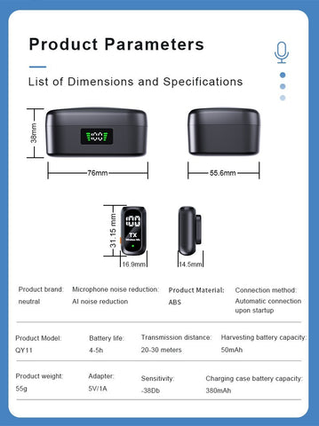 Wireless Lavalier Microphone for iPhone Android Type-C 2.4G Noise Cancel Mic