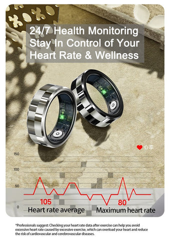 Fitness Smart Ring for Men Sleep Tracker Heart Rate SpO2 5ATM with Charging Case