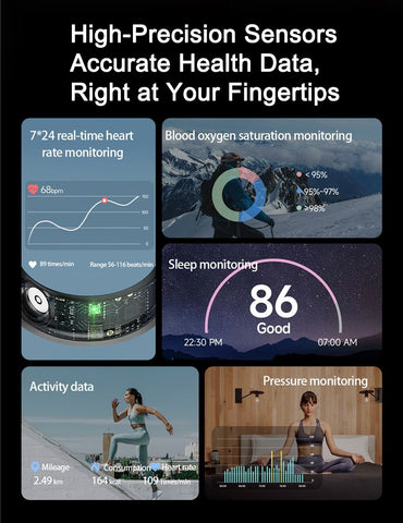 Fitness Smart Ring for Men Sleep Tracker Heart Rate SpO2 5ATM with Charging Case
