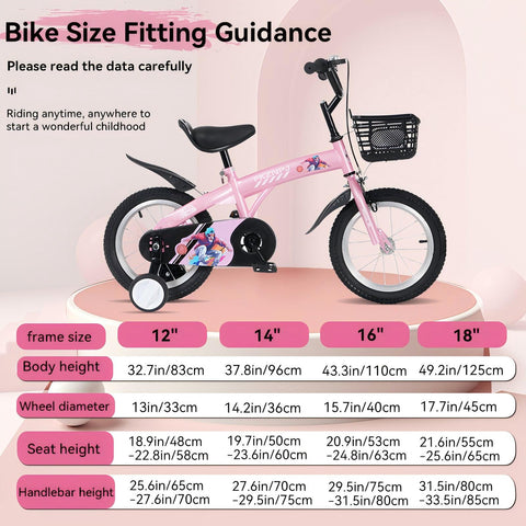 16 inch sporty kids bike with training wheels stand Adjustable saddle Suitable for boys girls aged 4-8 years tall Height 41-53 inches