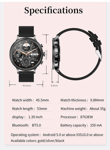 Elegant Women's Smart Watch with Bluetooth Calling - Heart Rate, SpO2 & Sleep Monitor