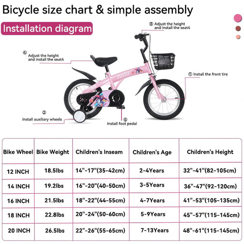 16 inch sporty kids bike with training wheels stand Adjustable saddle Suitable for boys girls aged 4-8 years tall Height 41-53 inches
