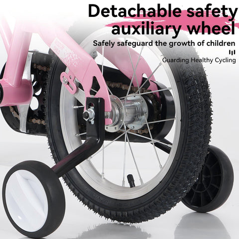 16 inch sporty kids bike with training wheels stand Adjustable saddle Suitable for boys girls aged 4-8 years tall Height 41-53 inches