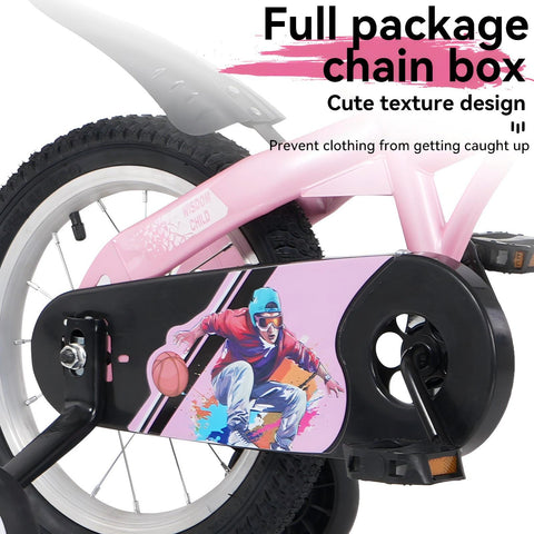 16 inch sporty kids bike with training wheels stand Adjustable saddle Suitable for boys girls aged 4-8 years tall Height 41-53 inches
